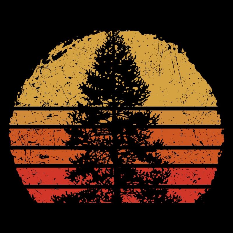 Retro Sunset Tree Silhouette