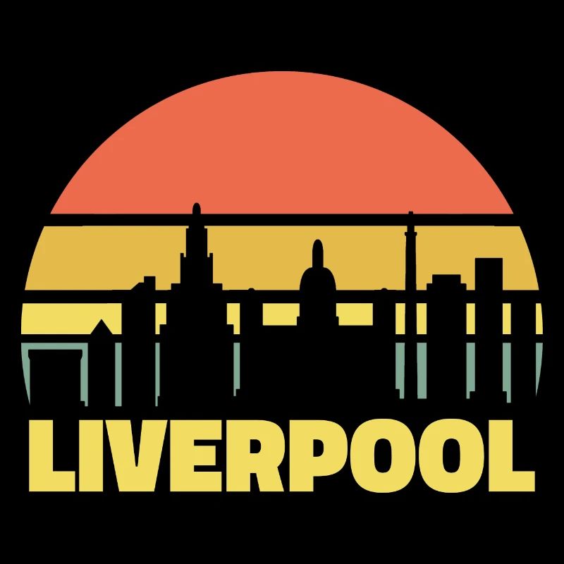 Liverpool Skyline Rétro Coucher de soleil Silhouette
