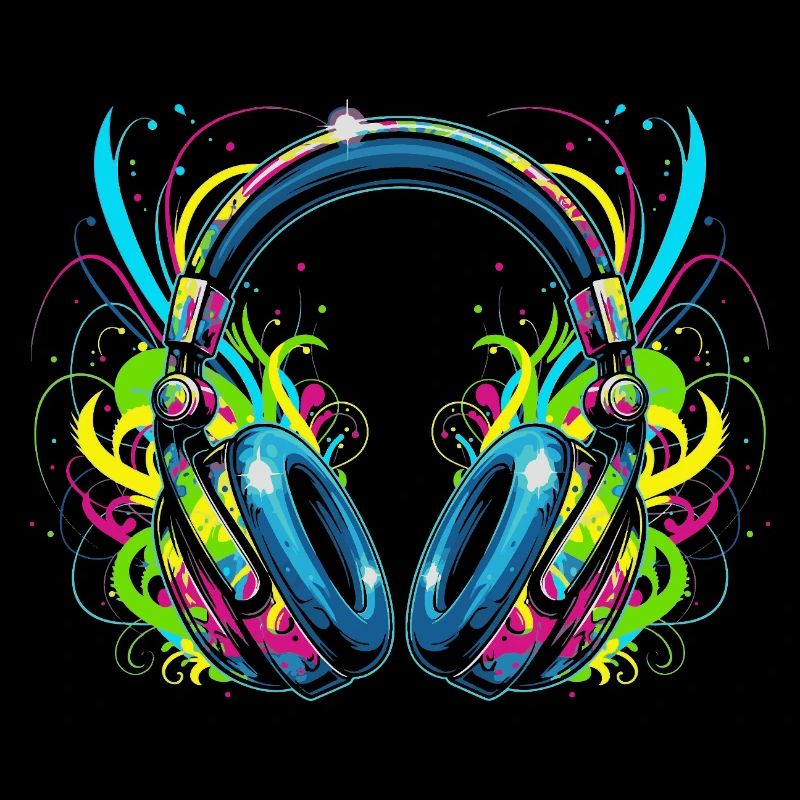 Neon-Kopfhörer mit psychedelischen Wirbeln