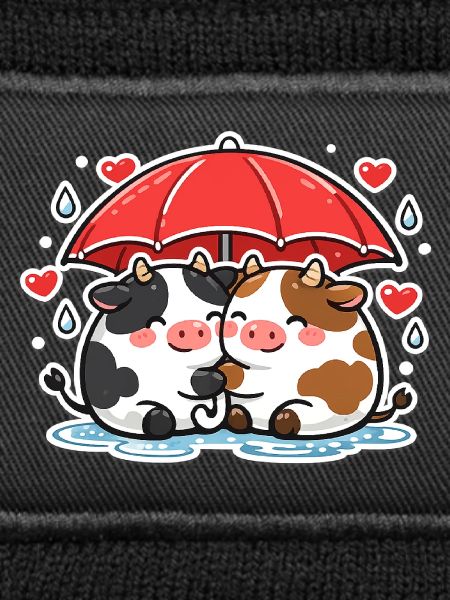 Cow duo under umbrella