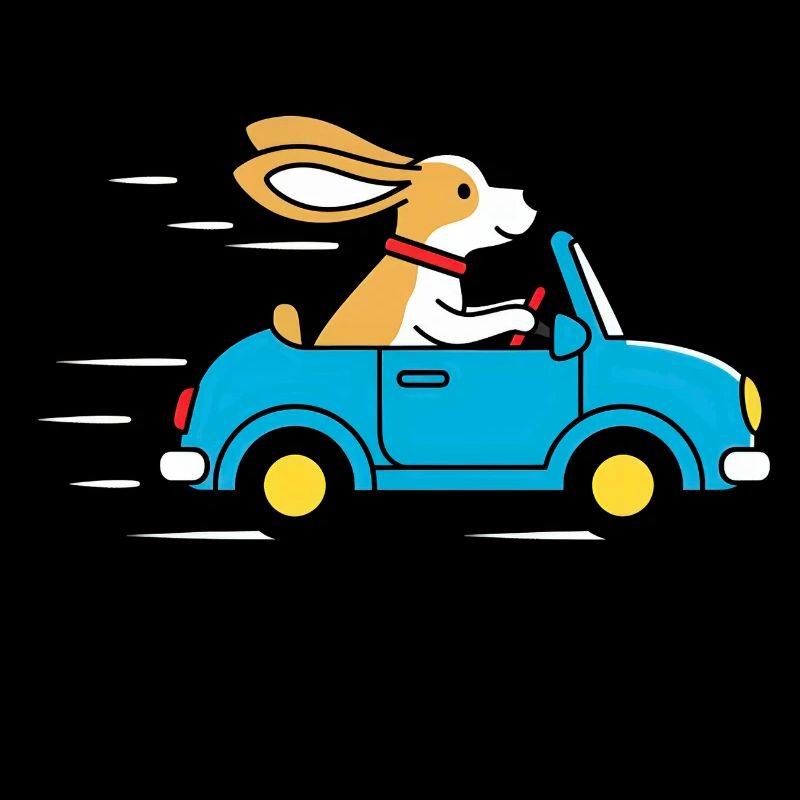 Aventure du Lapin dans une décapotable bleue