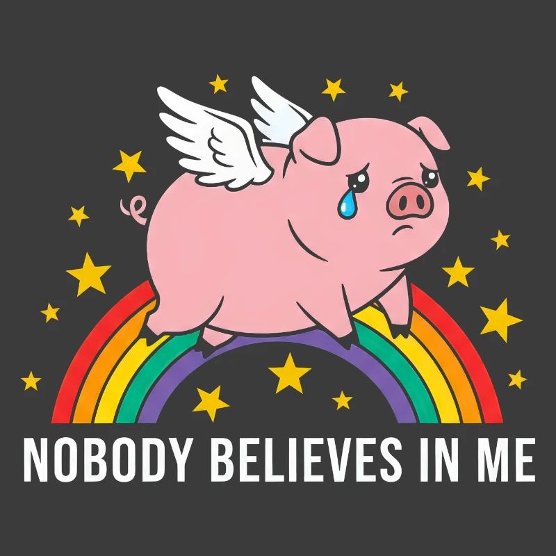 Sad pig on rainbow