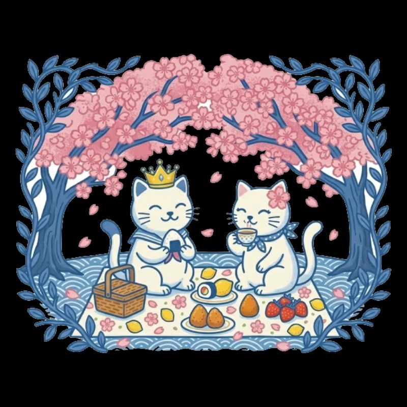 Echte Katzen auf Picknick zwischen Sakura