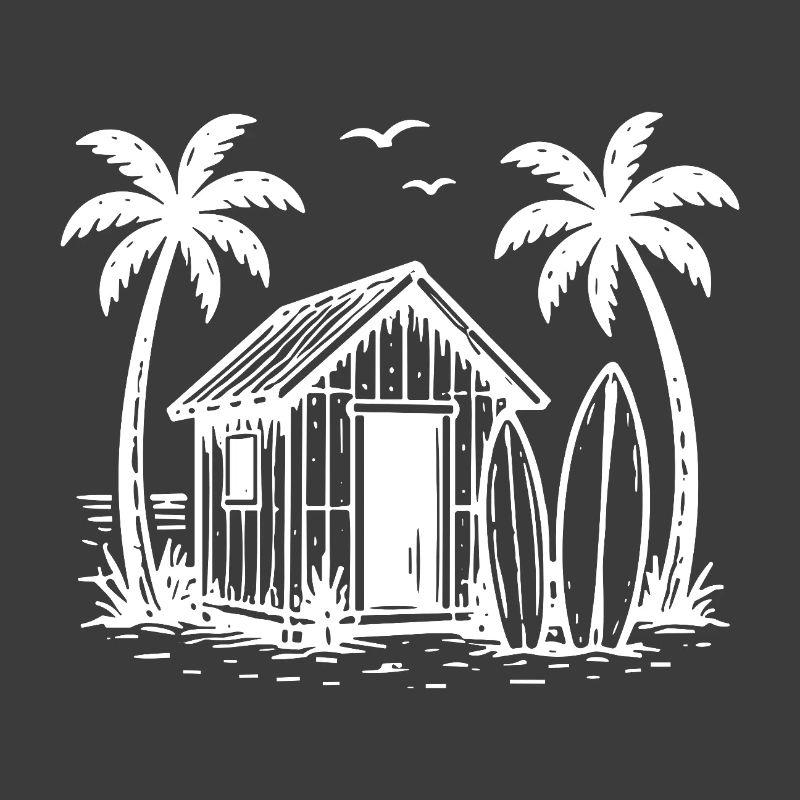 Beach Hut Surfboards Palm Trees Holidays Summer