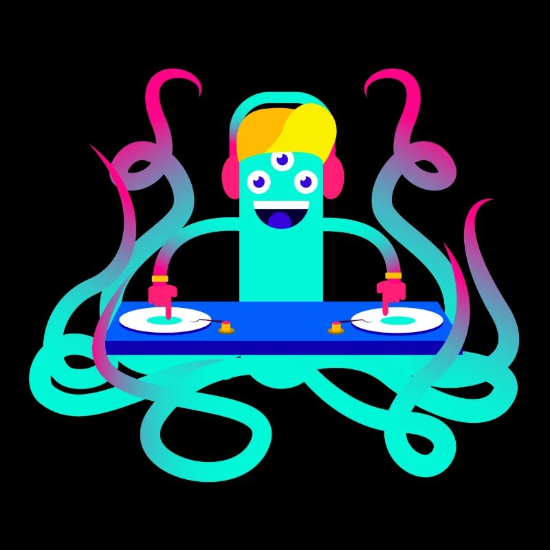 DJ OCTOPUS Funny Comic Shirt Gift