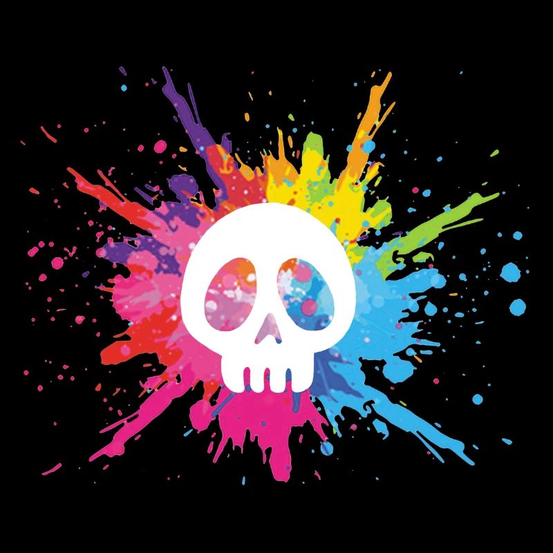 White skull and multicolored explosion