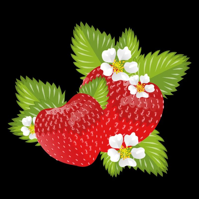 Fraises entourées de feuilles vertes et de fleurs