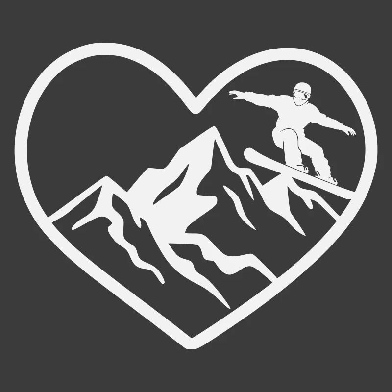 Heart, mountains and snowboarders