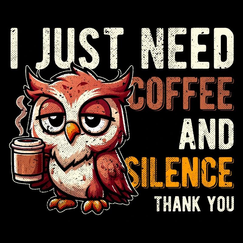 Ich brauche nur Kaffee und Stille, lustige Eule