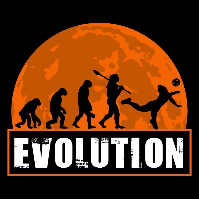 Volleyball Evolution Sunset Sports Silhouette Art