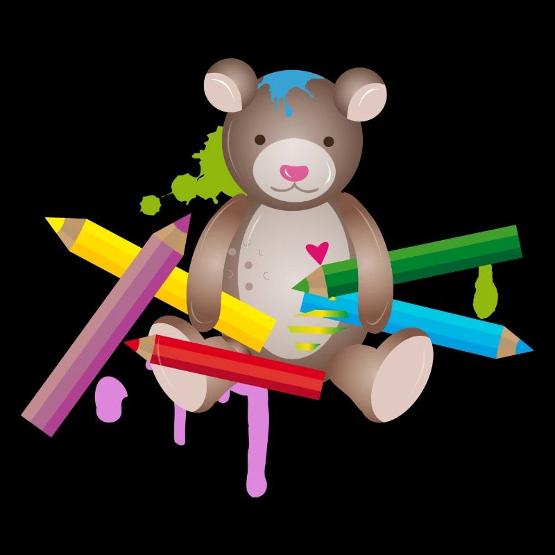 creative bear with colorful crayons