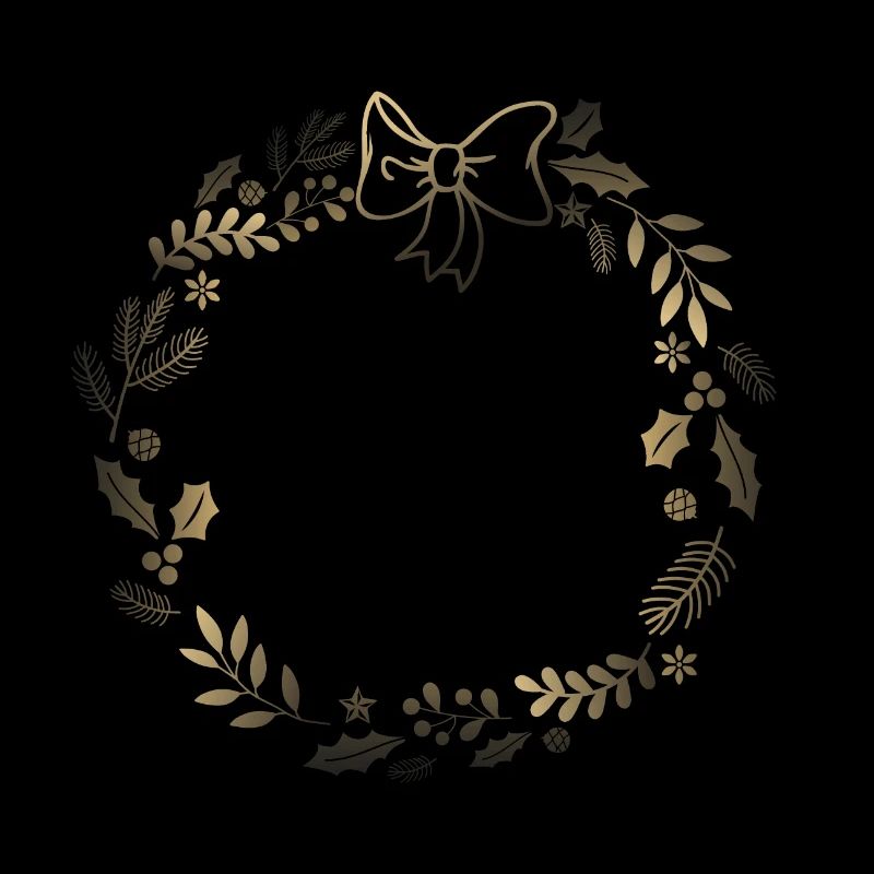 Couronne festive dorée avec ruban