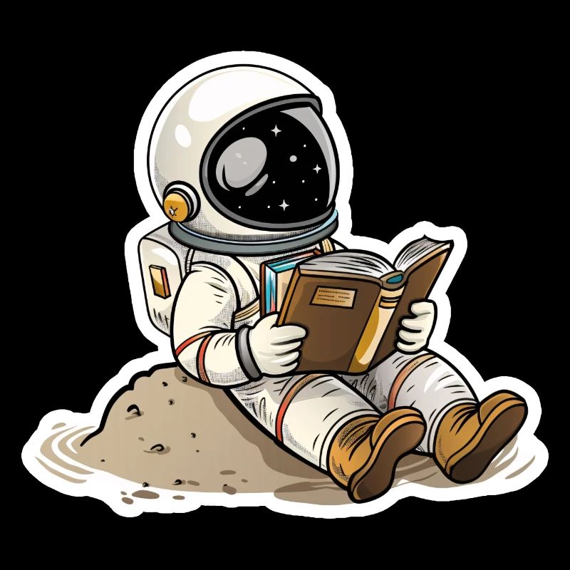 Astronaut bequem auf einem Planeten und liest