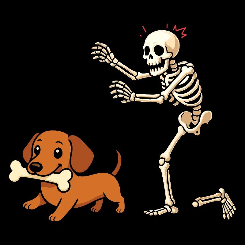 Humor Skeleton Chases Dachshund Dog