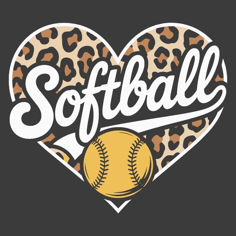 Leopard pattern softball heart design