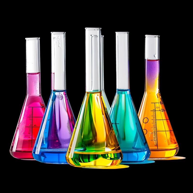 Des flacons de laboratoire colorés dans un jeu de couleurs