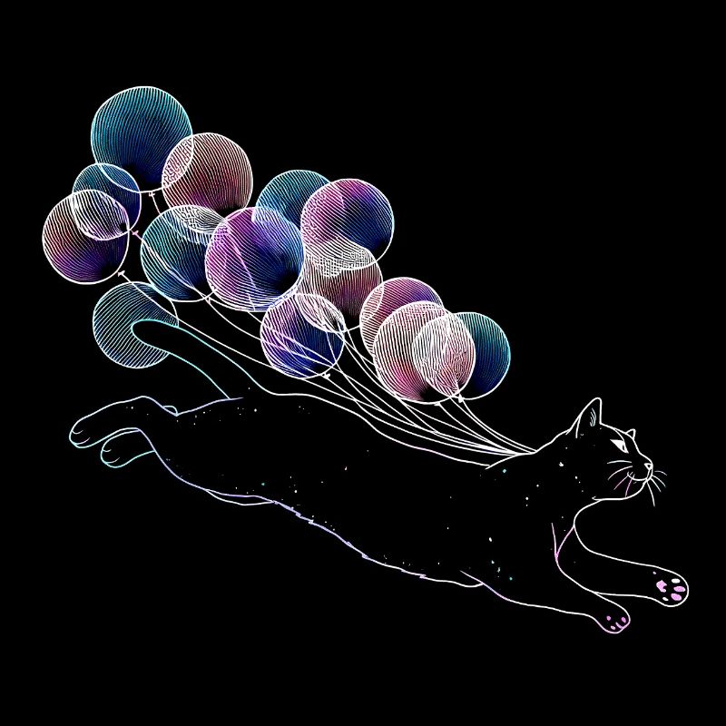 Schwebende Katze mit bunten Ballons Illustration