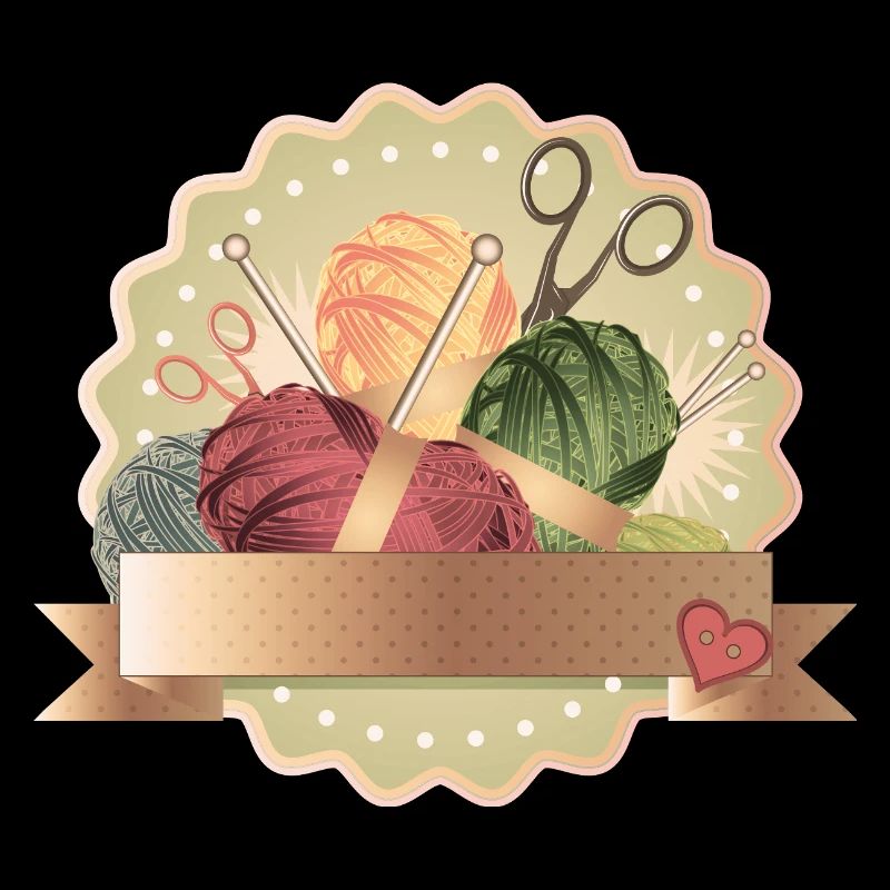 Vintage Yarn Ball Patch with Knitting Needles & Heart