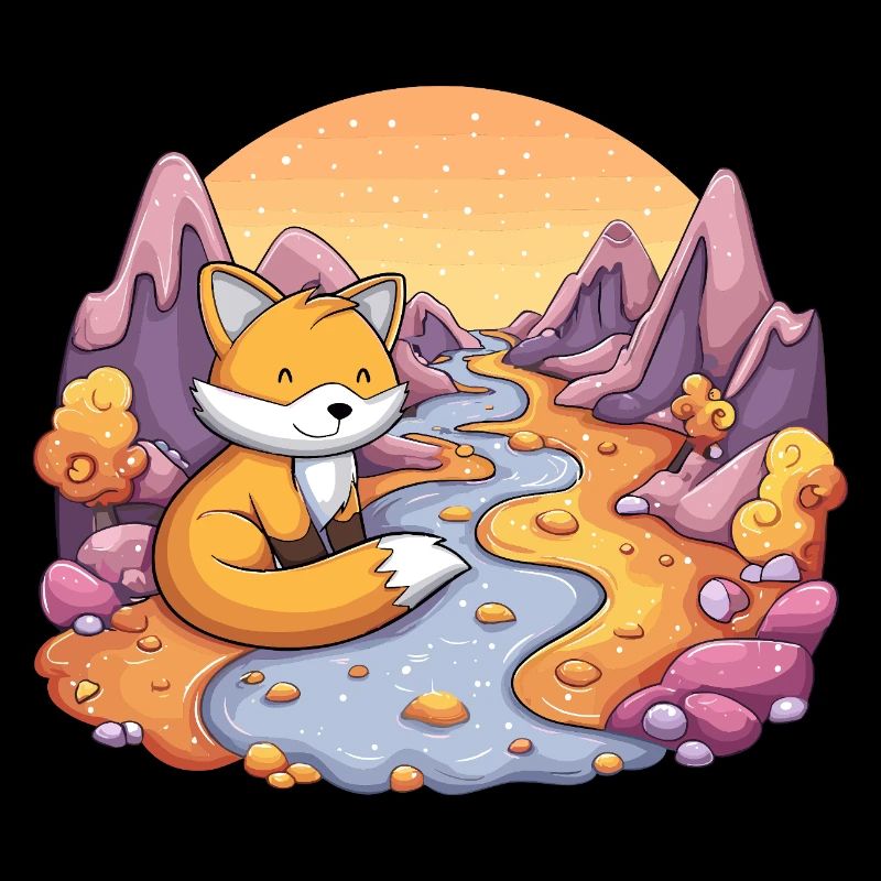 Little fox by the river in sunset