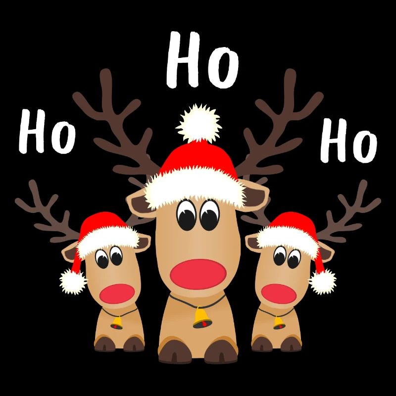 Three Reindeers Ho Ho Ho Santa Hat Christmas