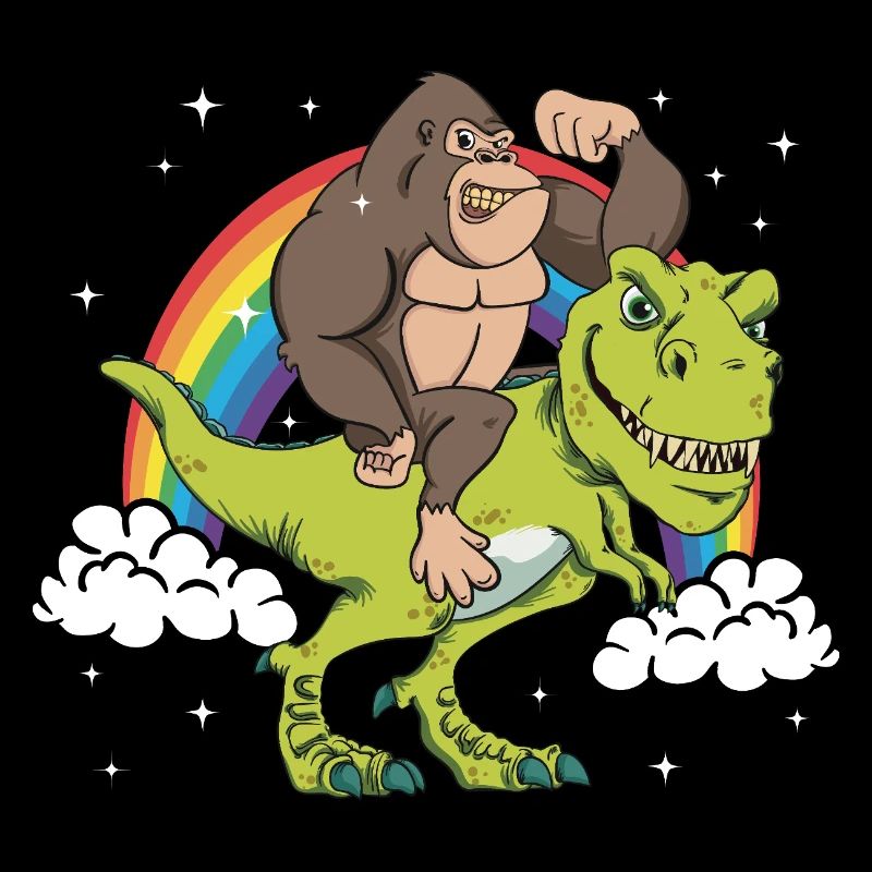 Tyrannosaurus T-Rex Dino Monkey Gorilla Rainbow