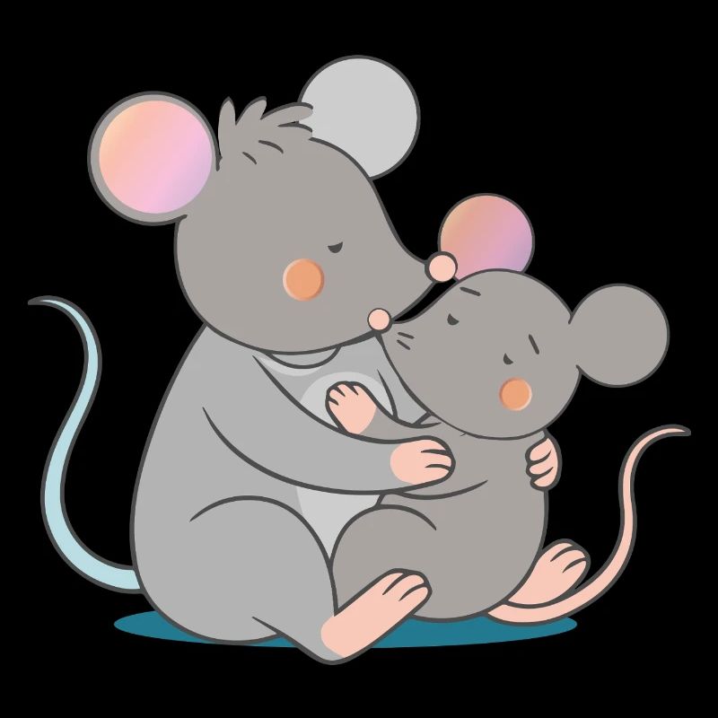 Two cute mice hug each other lovingly