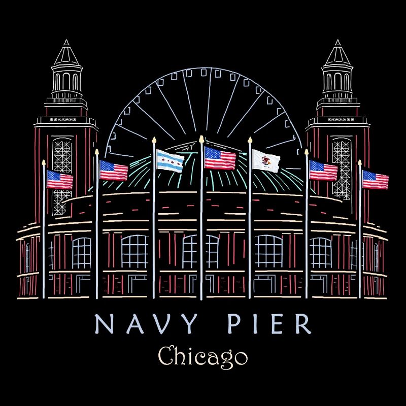 Chicago, Navy Pier Hand Drawn