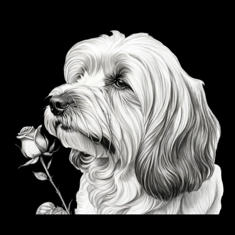 Schwarzweiß Hund mit Rose