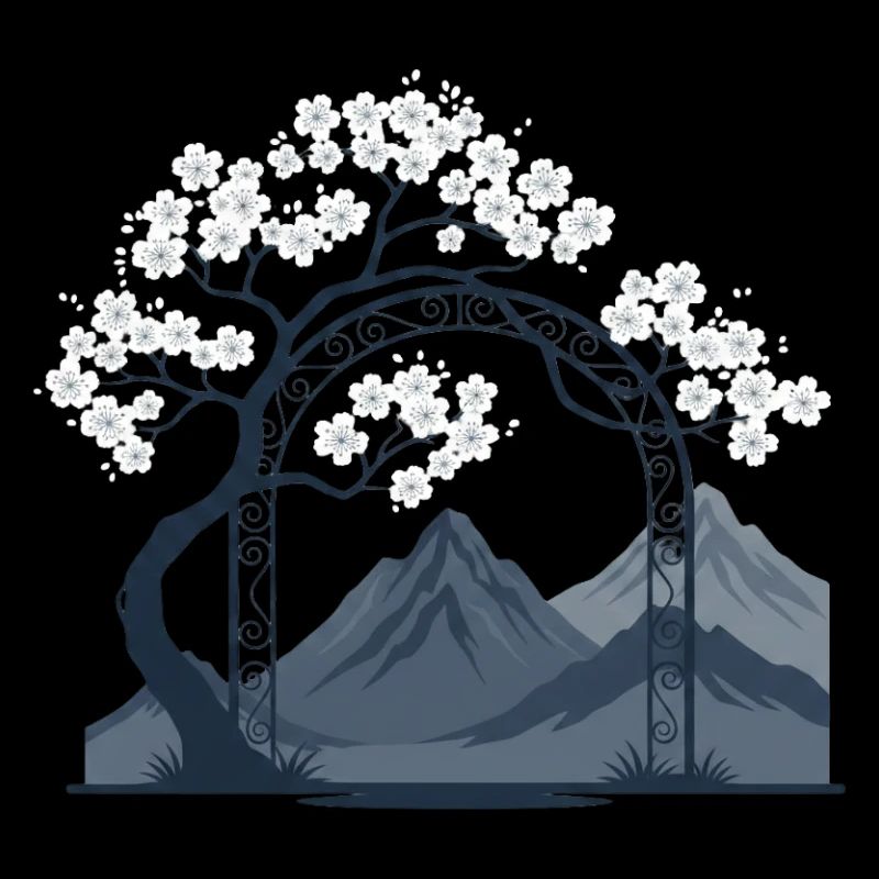 Sakura Bogen über Bergkette