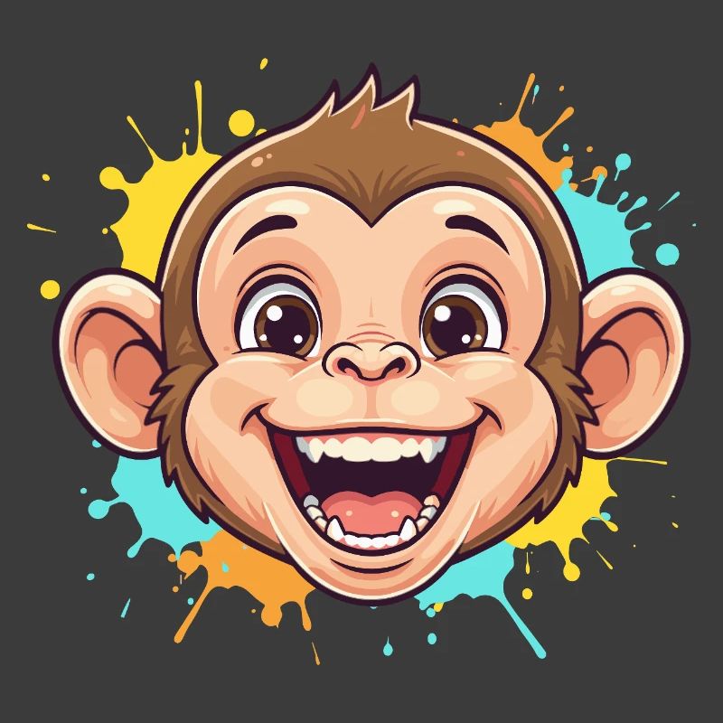 Cheerful monkey with paint splashes