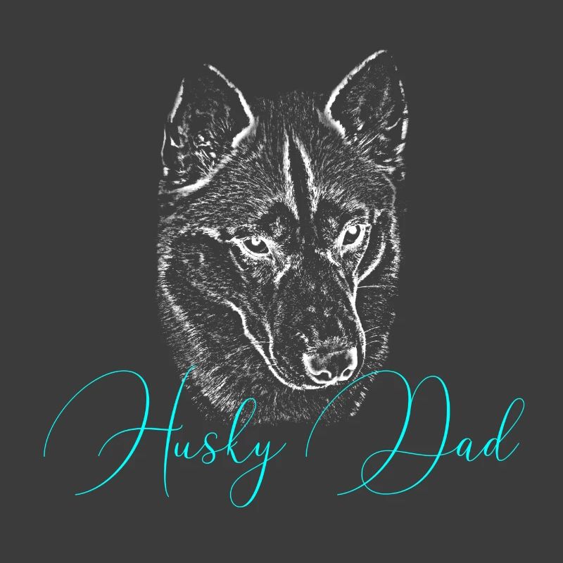 Husky Dad Silhouette Neon Script