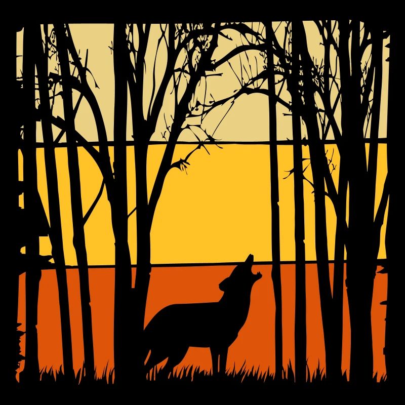 Sunset with wolf in the forest Wolves Nature