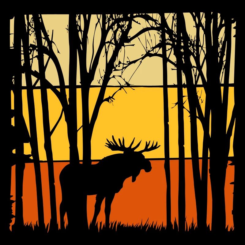 Coucher de soleil avec l’orignal dans la nature forestière