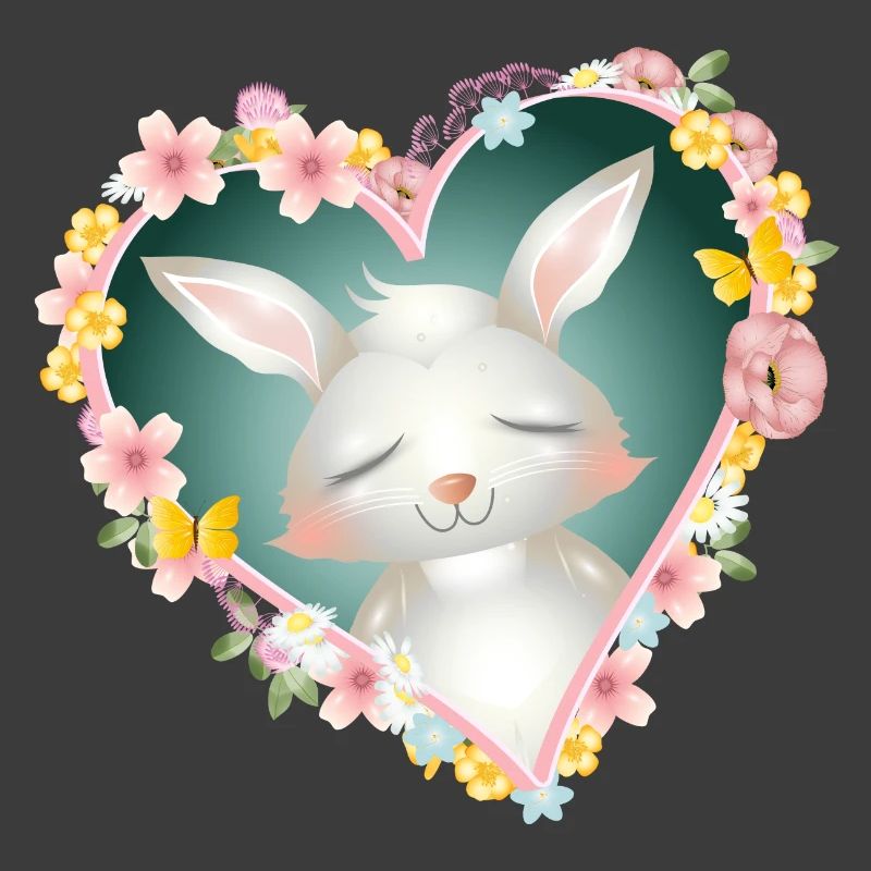 Rêves de lapin blanc mignons dans le cœur de fleur