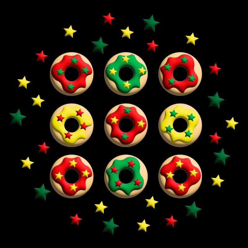 Neun Donuts zu Weihnachten mit Sternen.