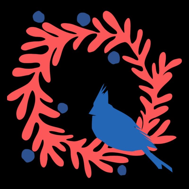 Weihnachtsbild, blauer Vogel auf rotem Kranz