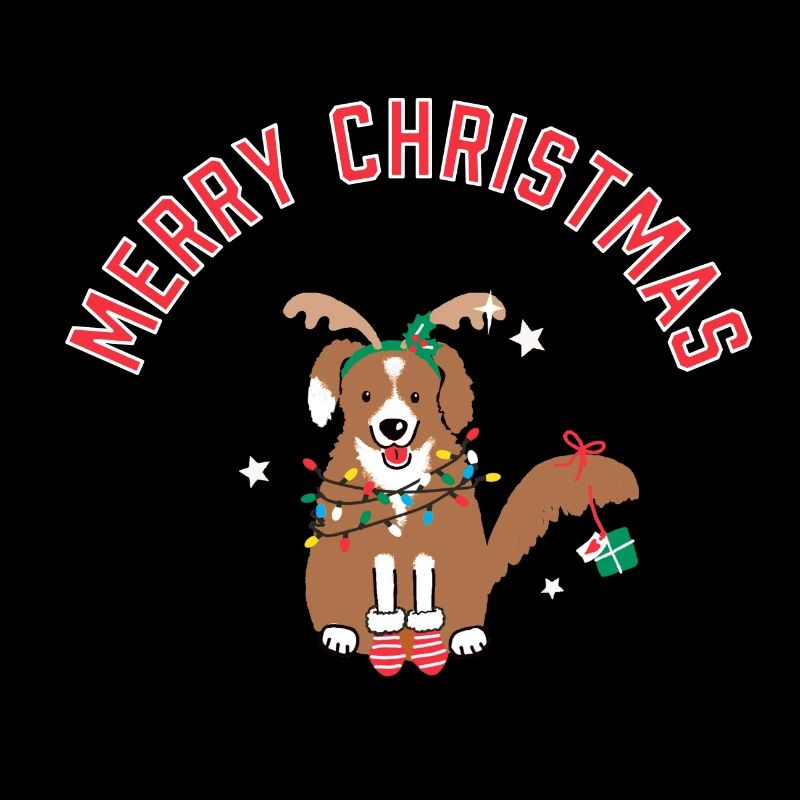 Hund mit Lichterkette Weihnachten