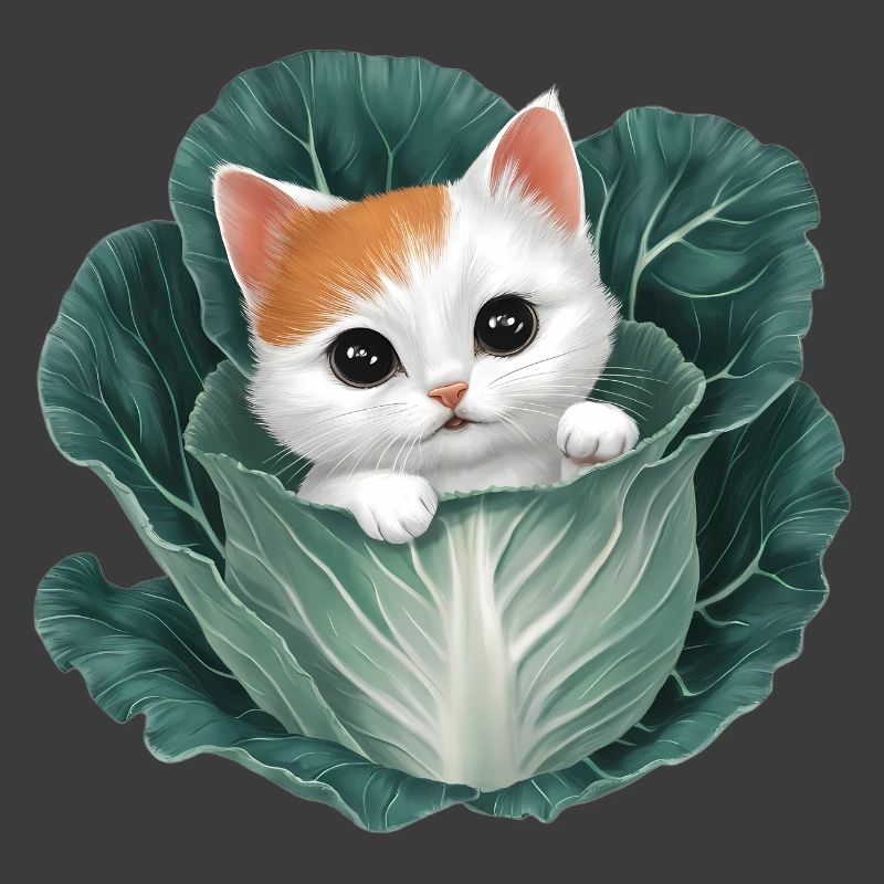 Kitten Peeking from Cabbage Leaf