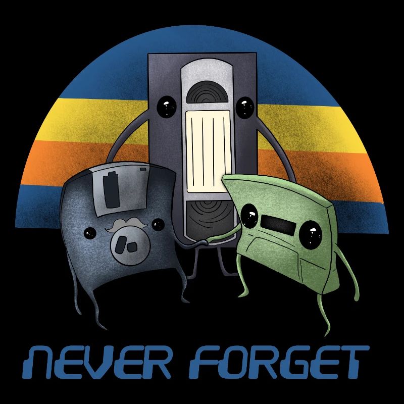 Never Forget Retro 90s Cassette VHS Floppy Disk 