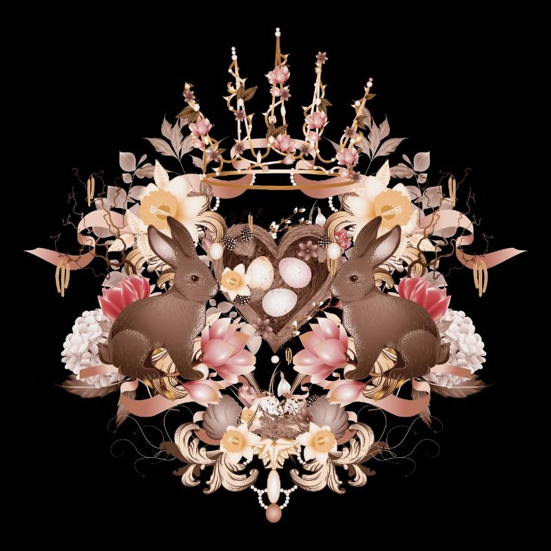 Sepia frame with bunnies and Easter nest