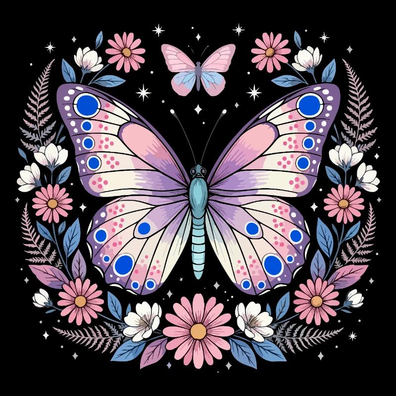 Papillon pastel dans une couronne de fleurs
