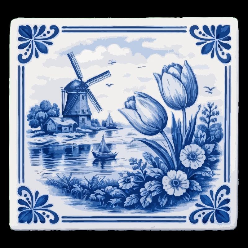 Tulipes et moulin à vent de Delft