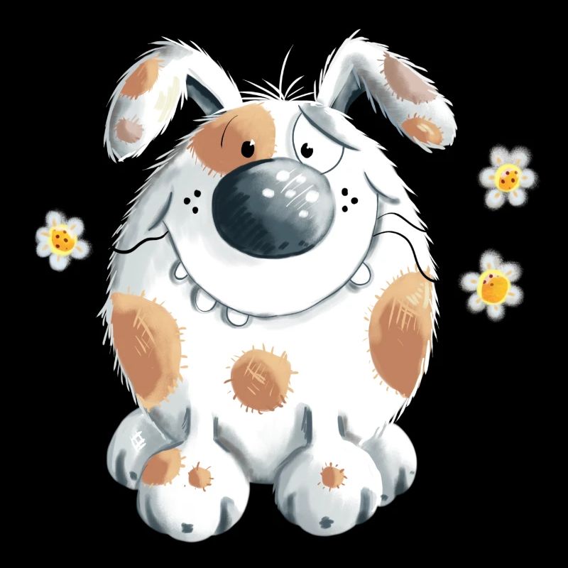 Hund mit Gänseblümchen Niedliches Cartoon 