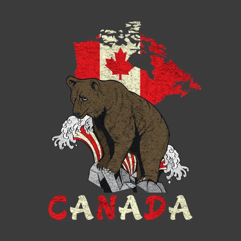 Canada bear design with map and flag