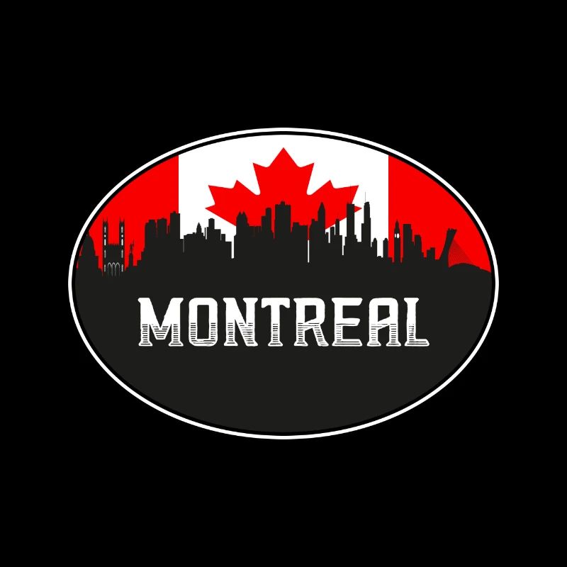 Montreal Canada Skyline Silhouette Canadian Flag T