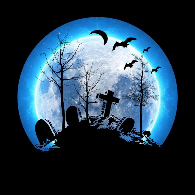 Moon Cemetery Gravestone Bats Witch Halloween