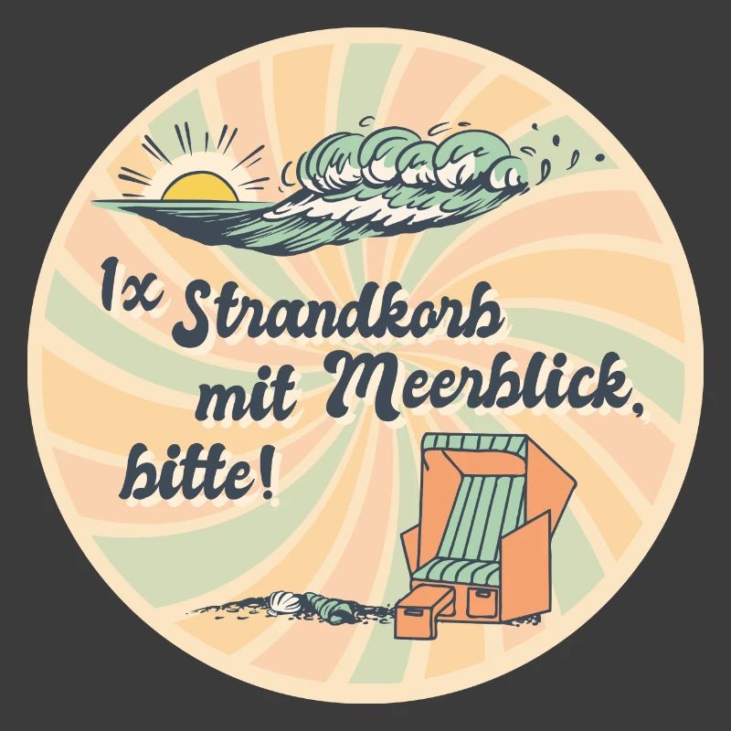 1x Strandkorb mit Meerblick, bitte Spruch Retro