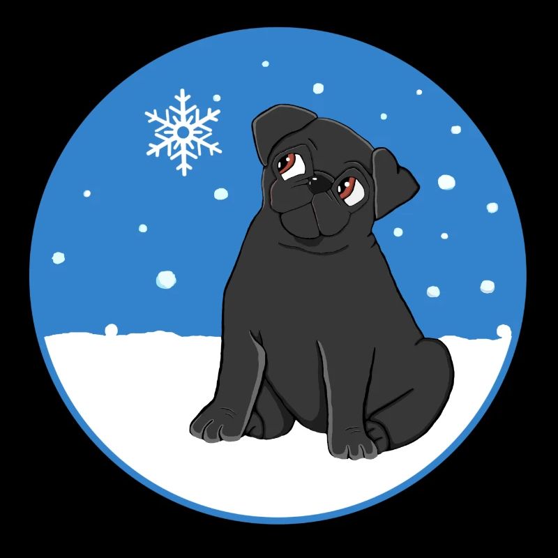 Schwarzer Mops im Schnee