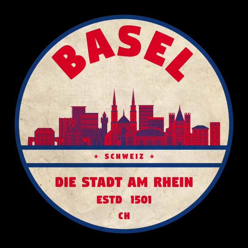 Basel Skyline Vintage Badge