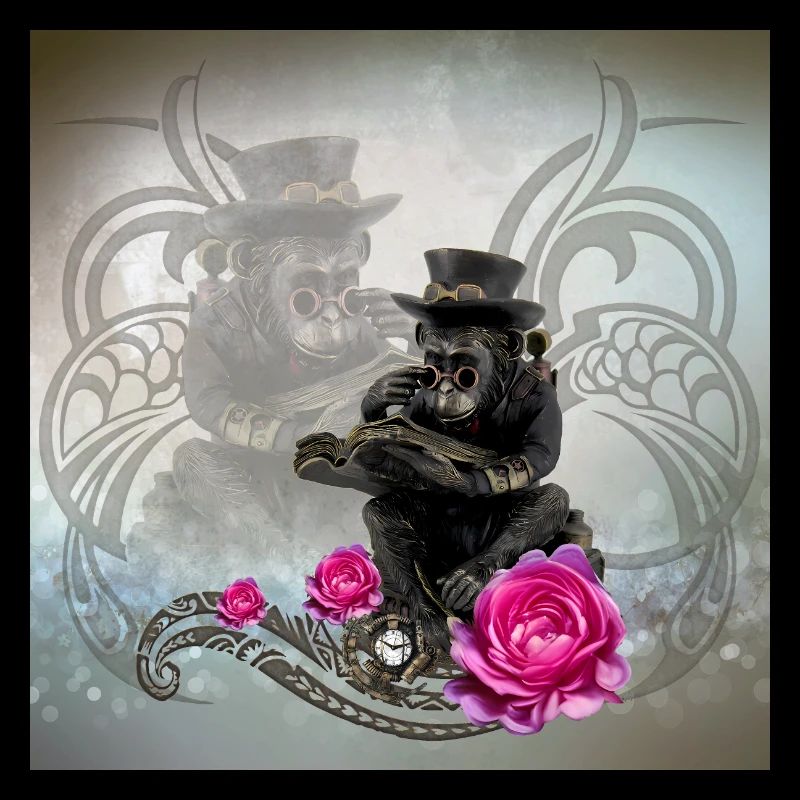 Lustiger Steampunk-Affe liest ein Buch